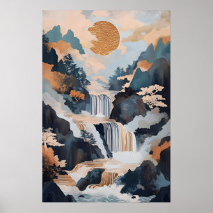 Impressão de Arte de Cachoeira Japonesa Montanha T