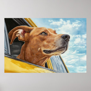 Impressão de Arte de Cachorro Feliz em Carro Amare