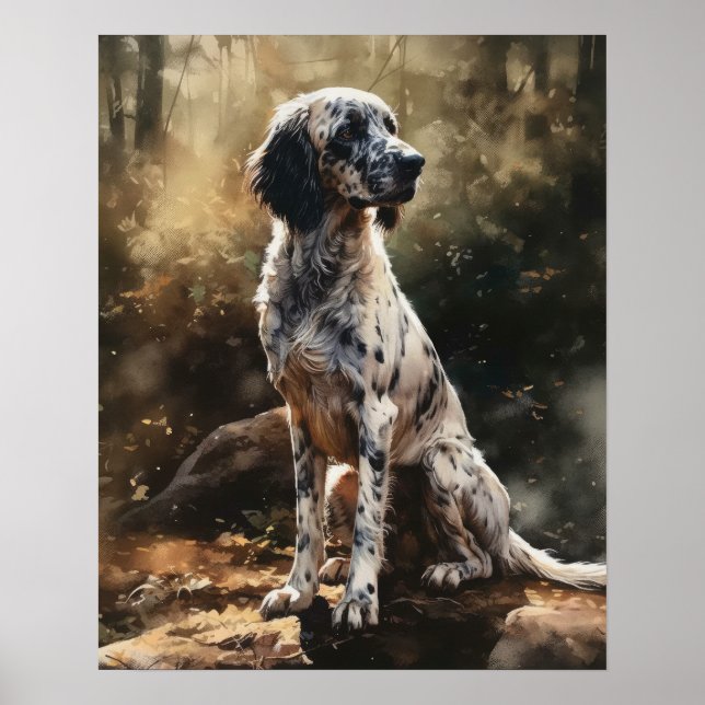 Impressão de Arte de Cachorro Setter Inglês Poster (Frente)