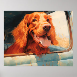 Impressão de Arte de Cachorro Vermelho na Janela d