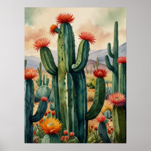 Impressão de Arte de Cactus Mexicano vibrante