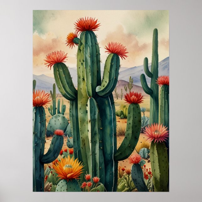 Impressão de Arte de Cactus Mexicano vibrante (Frente)