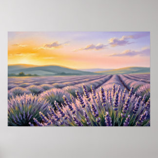 Impressão de Arte de Campo de Lavanda ao Pôr do So