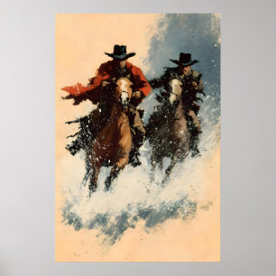Impressão de Arte de Carga de Neve de Cowboy, Ação
