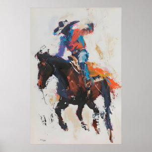 Impressão de Arte de Cavaleiro de Rodeio Bronco, P