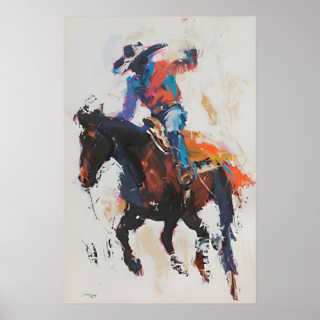 Impressão de Arte de Cavaleiro de Rodeio Bronco, P (Frente)