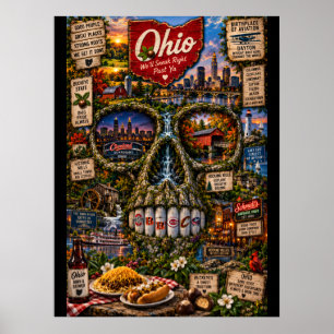 Impressão de Arte de Caveira de Ohio Estado de E