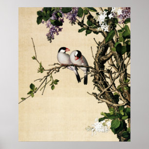 Impressão de Arte de Chinoiserie Vintage Lilás e P