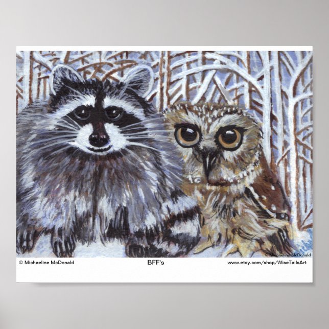 Impressão de Arte de Coruja e Raccoon do BFF (Frente)