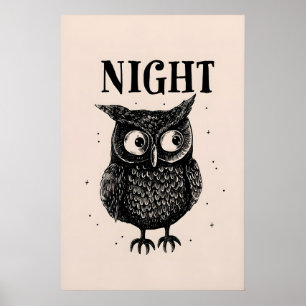 Impressão de Arte de Coruja Noturna Retro - Downlo