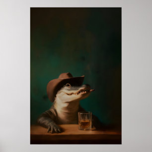 Impressão de Arte de Cowboy de Jacaré, Oeste Anima