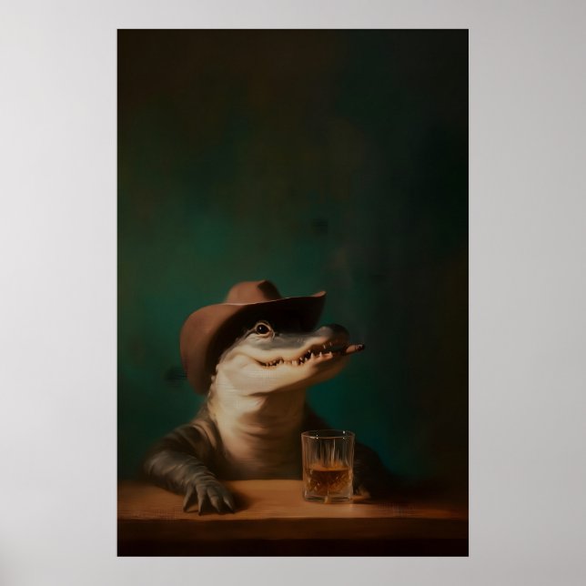 Impressão de Arte de Cowboy de Jacaré, Oeste Anima (Frente)