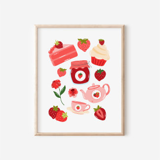 Impressão de Arte de Cozinha Colagem de Morango Co