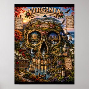 Impressão de Arte de Crânio da Virgínia Estado d