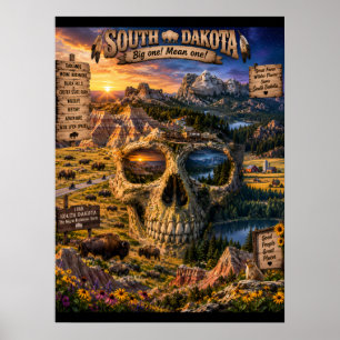 Impressão de Arte de Crânio de Dakota do Sul   Est