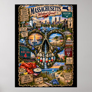 Impressão de Arte de Crânio de Massachusetts   Est