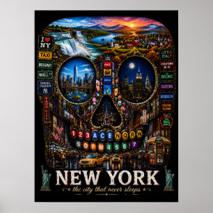 Impressão de Arte de Crânio de Nova York   Estado 