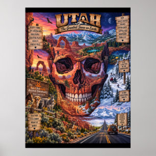 Impressão de Arte de Crânio de Utah   Estado de Es