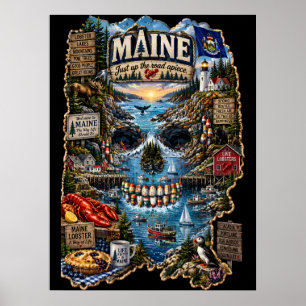 Impressão de Arte de Crânio do Maine Estado de E