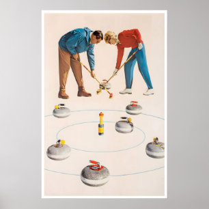 Impressão de Arte de Curling Pôster Esportivo Vint