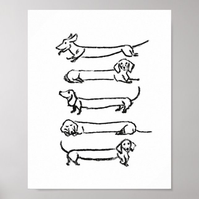 Impressão de Arte de Desenho Minimalista Dachshund (Frente)