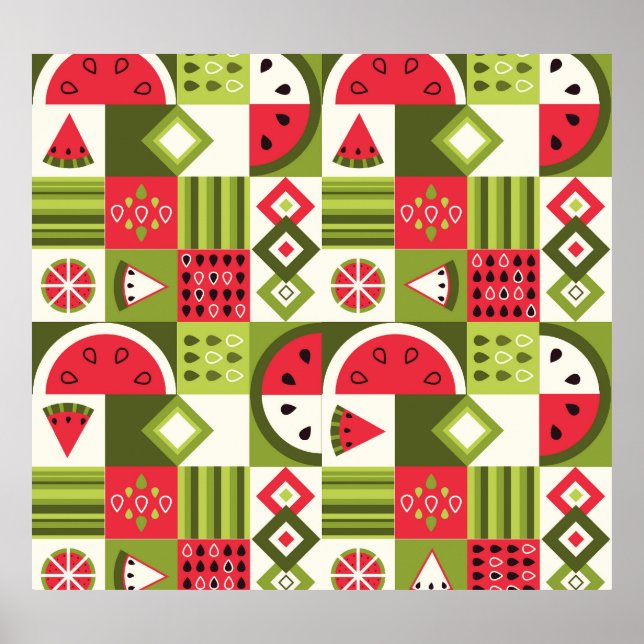 Impressão de Arte de Elementos de Melancia Decorat (Frente)