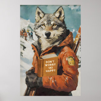 Impressão de Arte de Esqui de Lobo, Parede Diverti