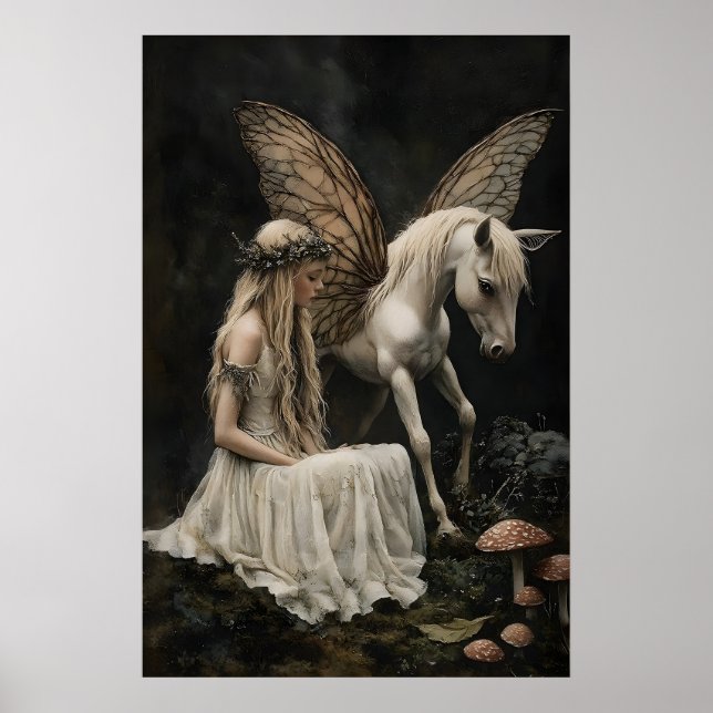 Impressão de Arte de Fada e Pegasus, Dark Academia (Frente)
