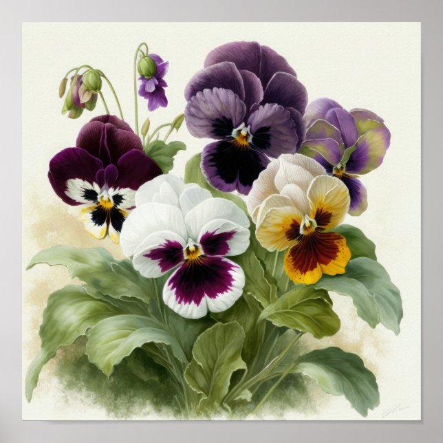 Impressão de Arte de Flor de Pensamentos Poster (Frente)