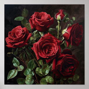 Impressão de Arte de Flores de Rosas Vermelhas Pos