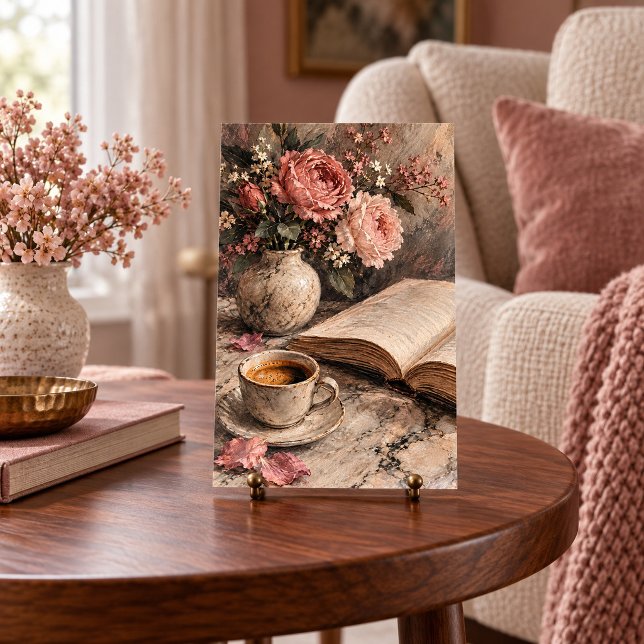Impressão de Arte de Flores na Mesa de Café (4 x 6 inch unframed semi-gloss print. All paint textures are flat printed. Scene props not included.)
