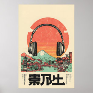 Impressão de Arte de Fones de Ouvido Japoneses Ret