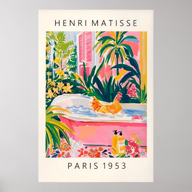 Impressão de Arte de Frango no Estilo Matisse Engr (Frente)