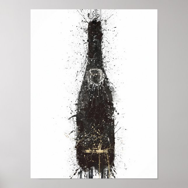 Impressão de Arte de Garrafa de Champanhe 'Black F (Frente)
