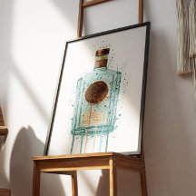 Impressão de Arte de Garrafa de Gin Azul