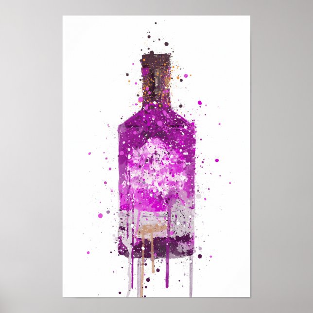 Impressão de Arte de Garrafa de Gin 'Magenta' (Frente)