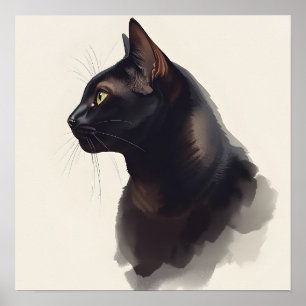 Impressão de Arte de Gato Preto Minimalista