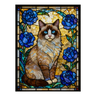 Impressão de Arte de Gato Ragdoll Vidro Colorido R