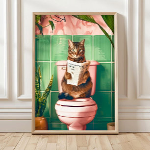 Impressão de Arte de Gato Tabby de Banheiro, Carta