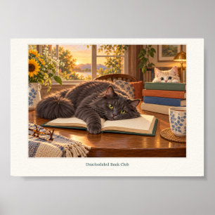 Impressão de arte de gatos lendo em clube do livro