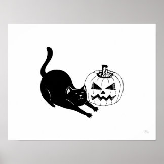 Impressão de Arte de Halloween para Gato Negro e J