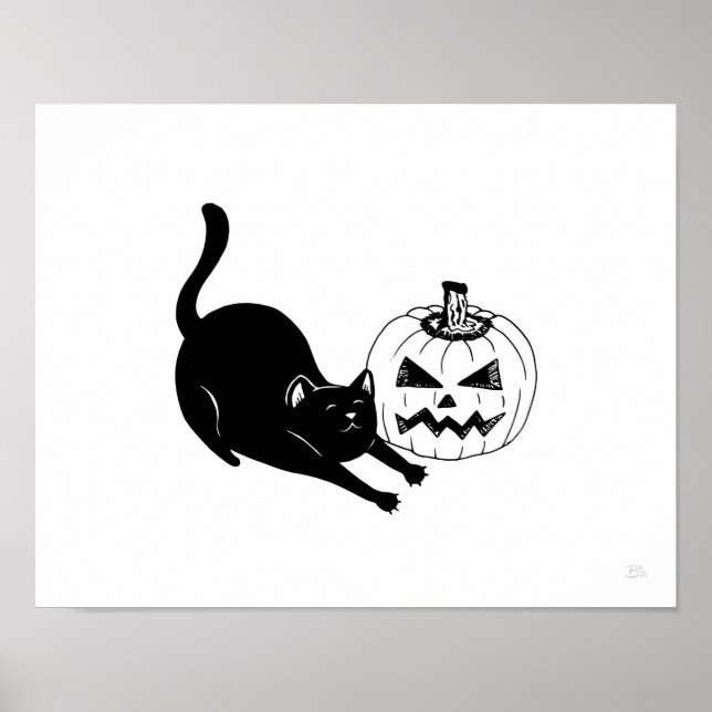 Impressão de Arte de Halloween para Gato Negro e J (Frente)