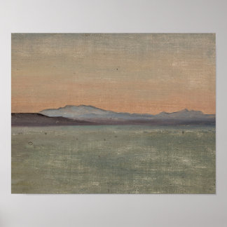 Impressão de arte de horizonte de lago e montanhas
