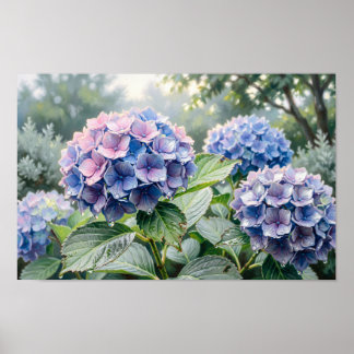 Impressão de Arte de Hortênsias Azuis e Roxas