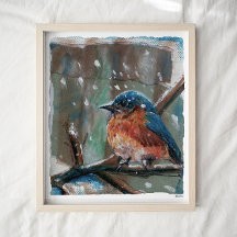 Impressão de Arte de Inverno do Pássaro Bluebird O
