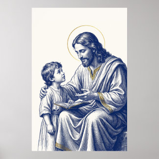 Impressão de Arte de Jesus Ensinando uma Criança