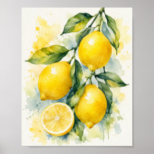 Impressão de Arte de Limões em Aquarela Vibrante