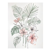 Impressão de Arte de Linha Botânica Tropical na Pa