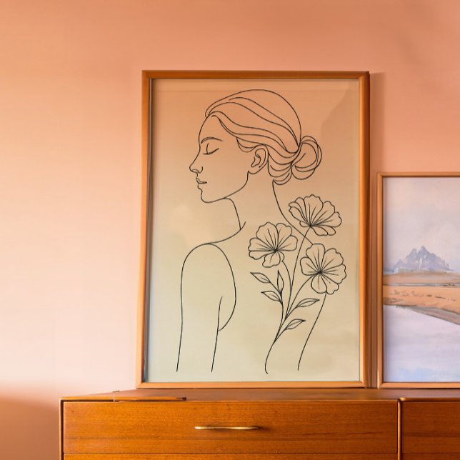 Impressão de Arte de Linha de Mulher Botânica Mini (Criador carregado)
