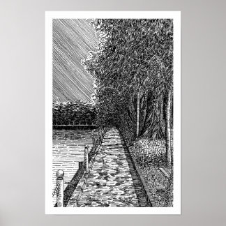Impressão de Arte de Linha de Passeio de Lago Cêni
